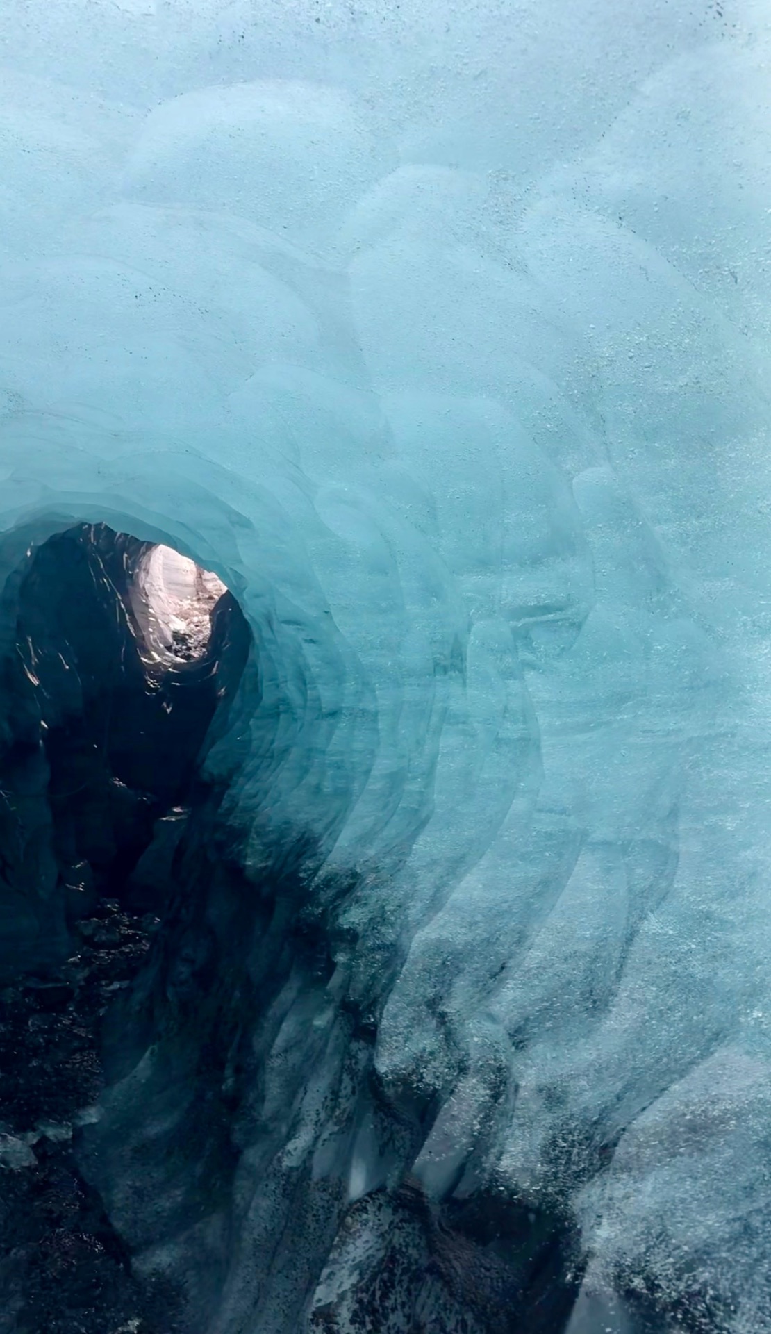 Inside the blue Katla ice cave in South Iceland